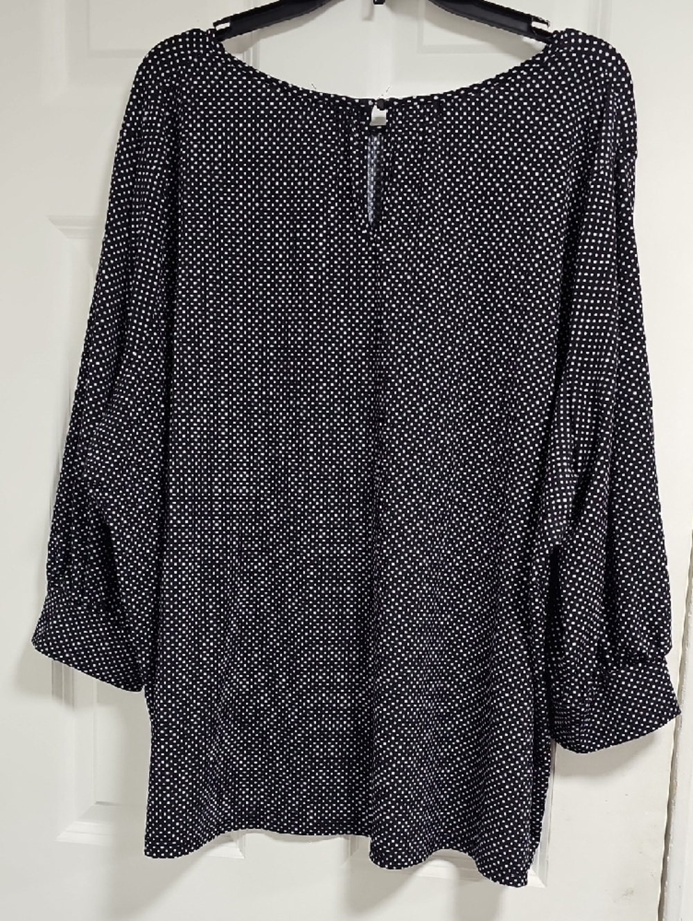 Adrianna Papell Black Polka Dot Peasant Blouse - Picture 5 of 7